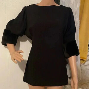 Zara black faux fur cuff sleeve black tie waist